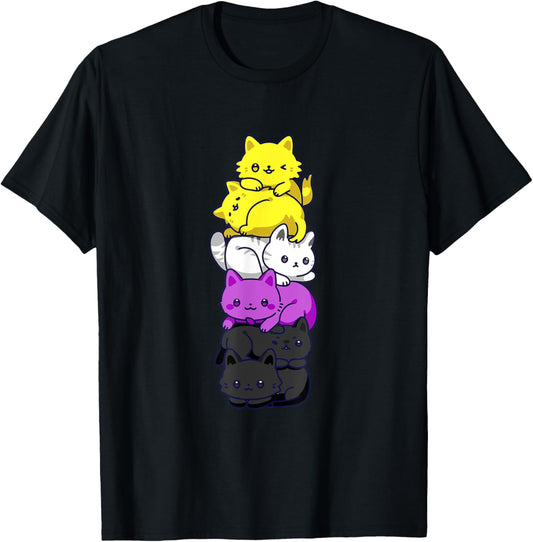 Nonbinary Pride Cat LGBT Non Binary Flag Cute Cats Pile T-Shirt