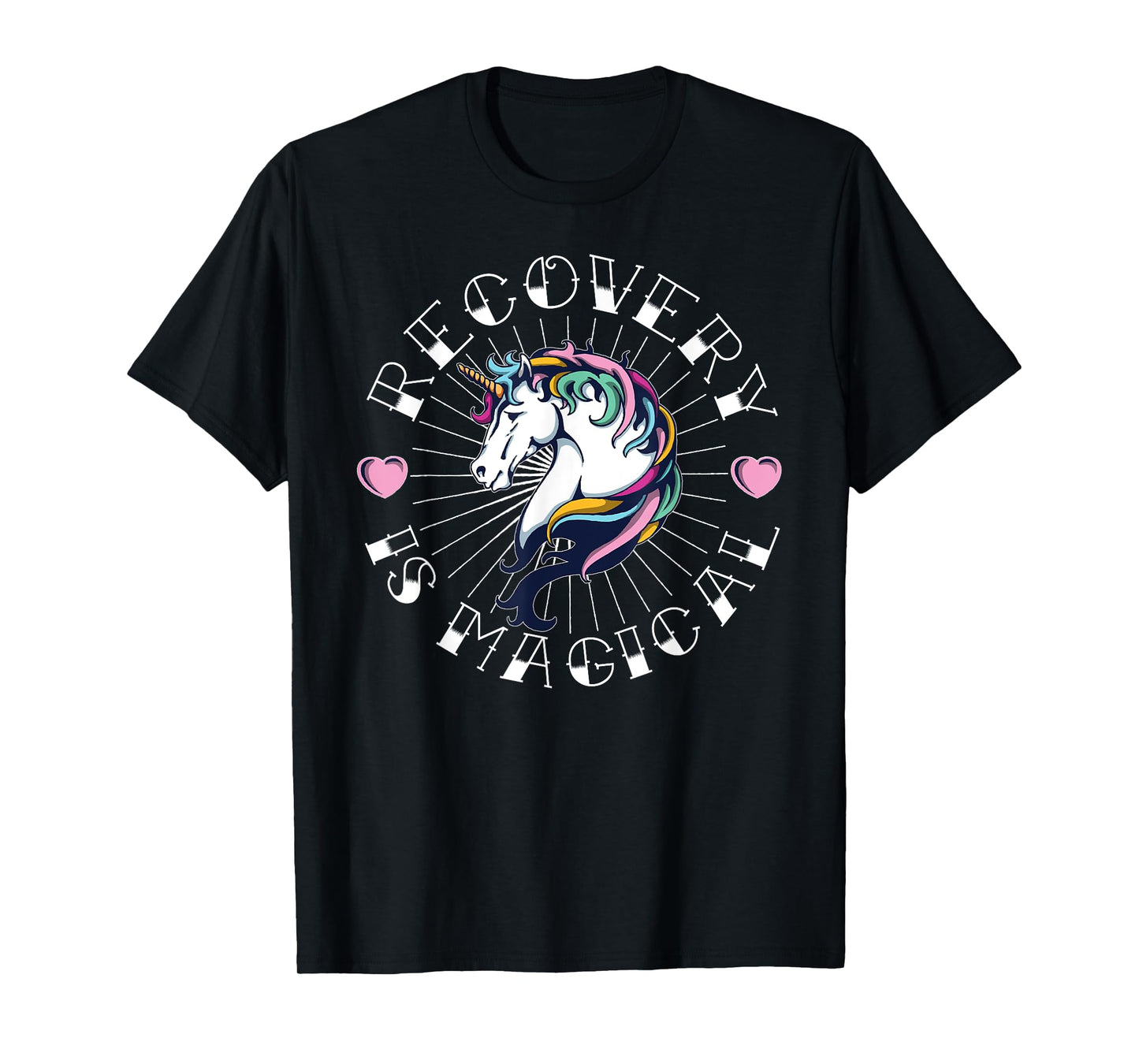 Unicorn Recovery is Magical Tattoo Art For NA AA Sobriety T-Shirt