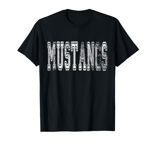 Mustangs Mascot Distressed Vintage School Sports Name Fans T-Shirt