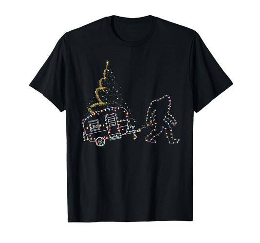 Bigfoot With Camping Car Light Christmas T-Shirt