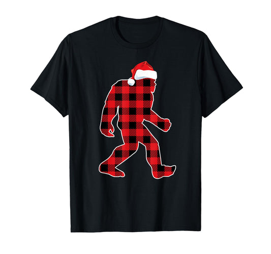 Believe Red Plaid Bigfoot Christmas Sasquatch Santa Sleeping T-Shirt