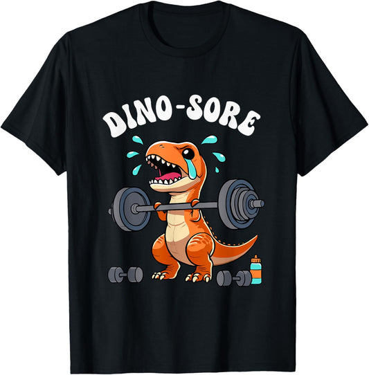 Funny Gym Shirts For Women Girls Dino Sore Dinosaur Workout Gym Fitness Lifting Weights Cute Dino Sore Black Cotton Polyester Short Sleeve T-Shirt Small