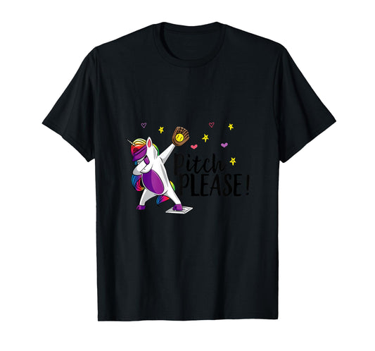 Dabbing Unicorn Funny Softball Pitcher Girls Pitch Please T-Shirt