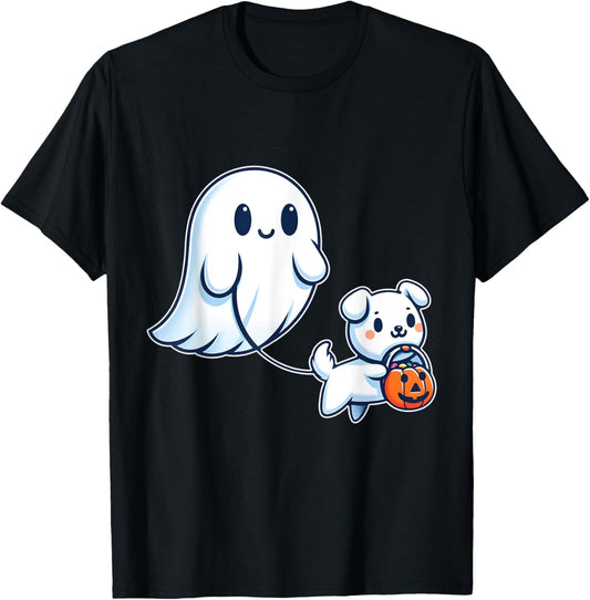 Ghost Walking Dog Funny Halloween Ghost Spooky T-Shirt