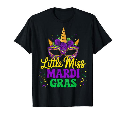 Little miss mardi gras unicorn mask for girls and women T-Shirt