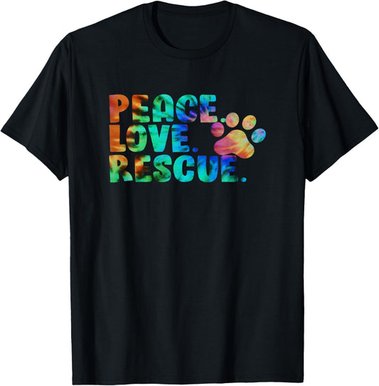 Peace-Love-Rescue-Dog-Lover-Parent-Adopted-Tie-Dye T-Shirt
