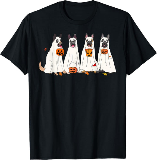 Dog Halloween Trick Or Treat Boo Ghost Pumpkin Malinois Dogs T-Shirt