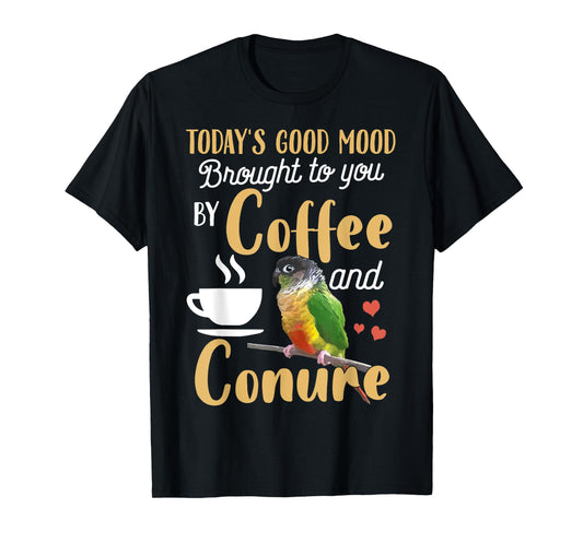 Green Cheek Conure Shirt - Good Coffee and Conure Parrot T-Shirt
