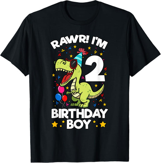 Rawr! I'm 2 Birthday Boy Dinosaur T-rex Themed 2nd Birthday T-Shirt