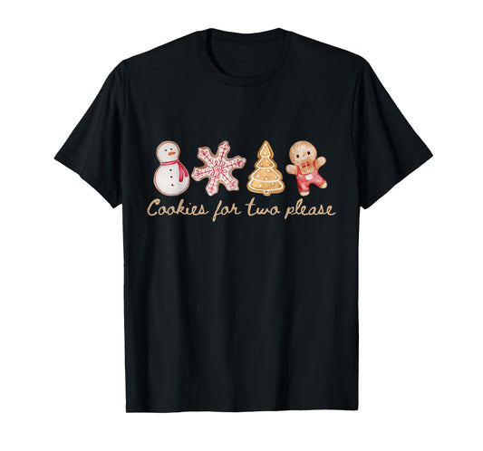 Funny Vintage Cookies For Two Please Pregnancy Mom Christmas T-Shirt