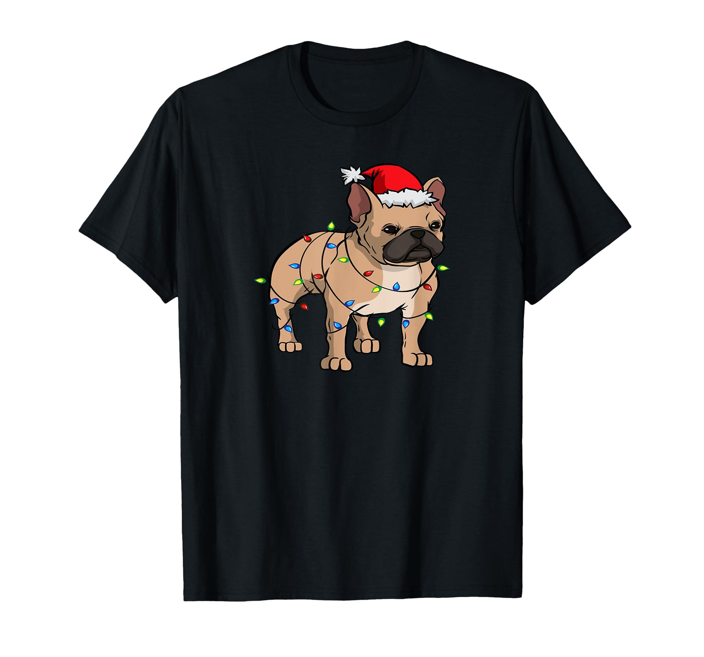 Frenchie Santa Hat & Christmas Lights Cute French Bulldog Men Women Kids T-Shirt