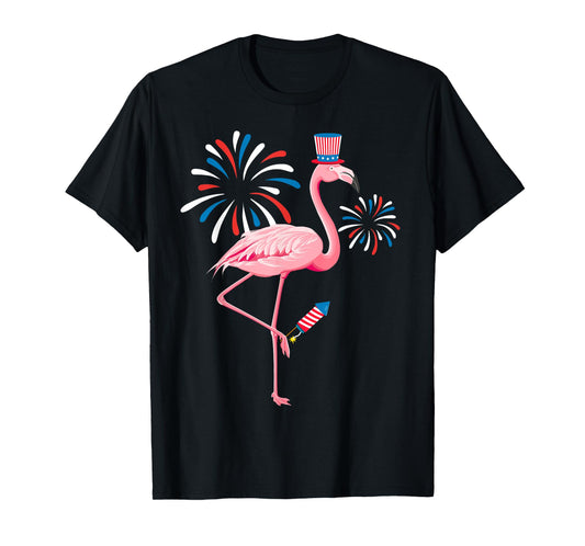 Cute 4th Of July Flamingo Fireworks Kids Toddler Boys Girls T-Shirt