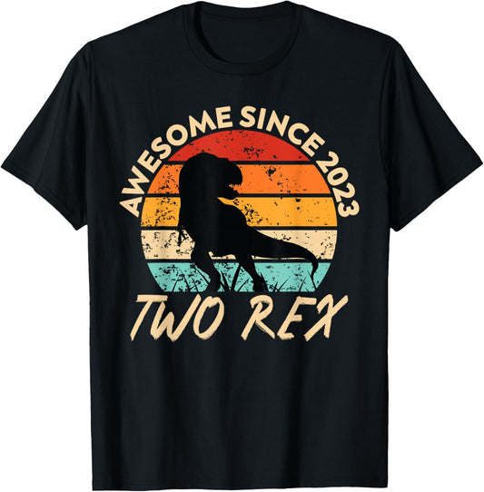 Two Rex 2nd Birthday Gift Second Dinosaur 2 Year Old T-Shirt