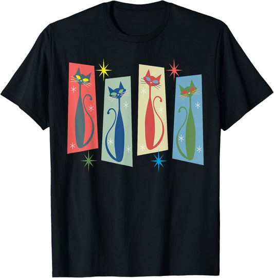 Mid Century Modern Cat Art Atomic Cats Vintage Retro Women T-Shirt