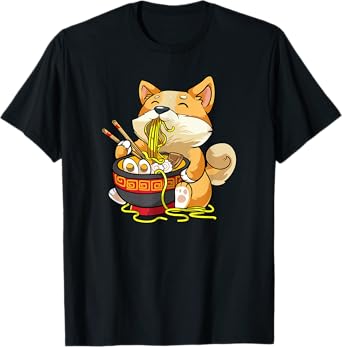 Corgi-Dog Eating Bowl of Ramen Pho Noodle Soup Japan Kawaii T-Shirt