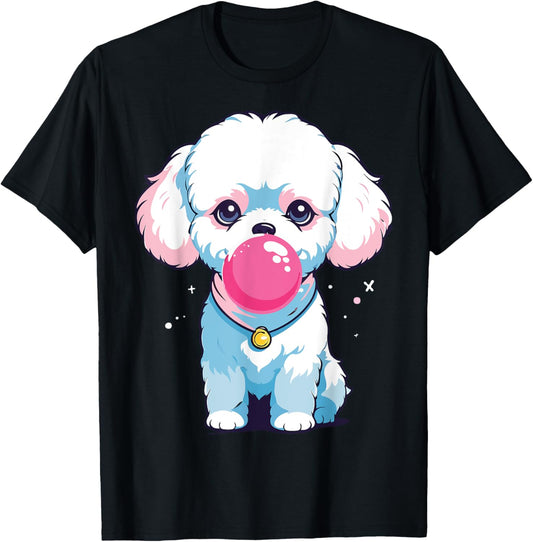 Cute Dog Blowing Pink Bubblegum Design . T-Shirt
