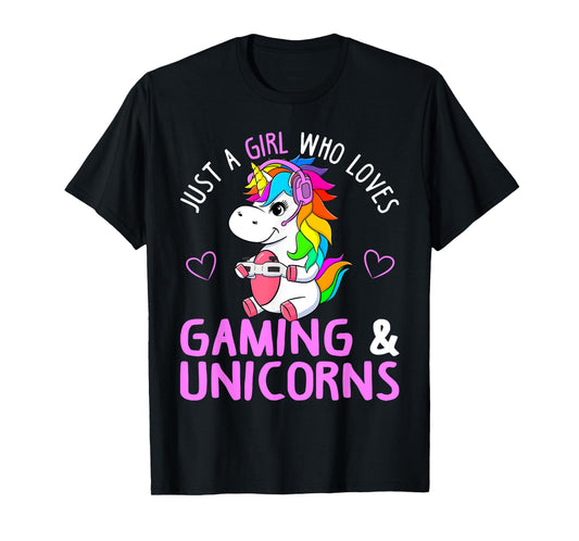 Just A Girl Who Loves Gaming and Unicorns Cute Gamer Gift T-Shirt