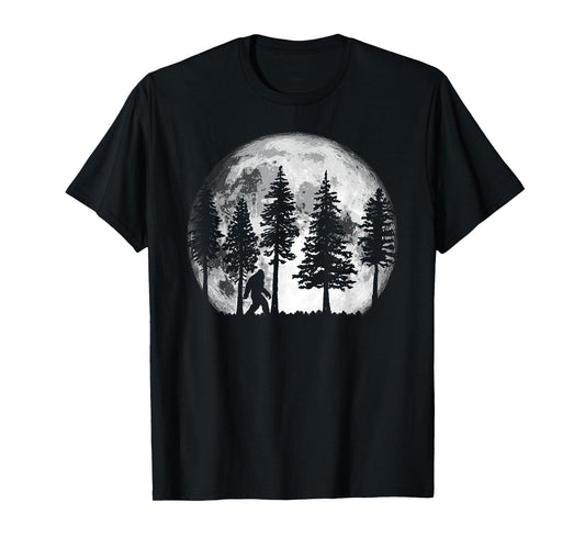 Bigfoot in the Forest Hiding at Night Full Moon Trees Nature T-Shirt