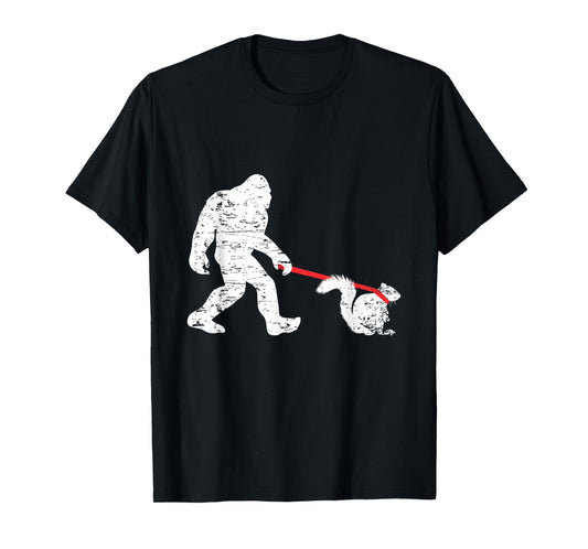 Cool Big Foot and Squirrel Lover Gifts Bigfoot Walking Squirrel Funny Sasquatch Fan Unisex-Adults T-Shirt Black Small Classic Fit Crew Neck Short Sleeve Cotton 60% Polyester 40%