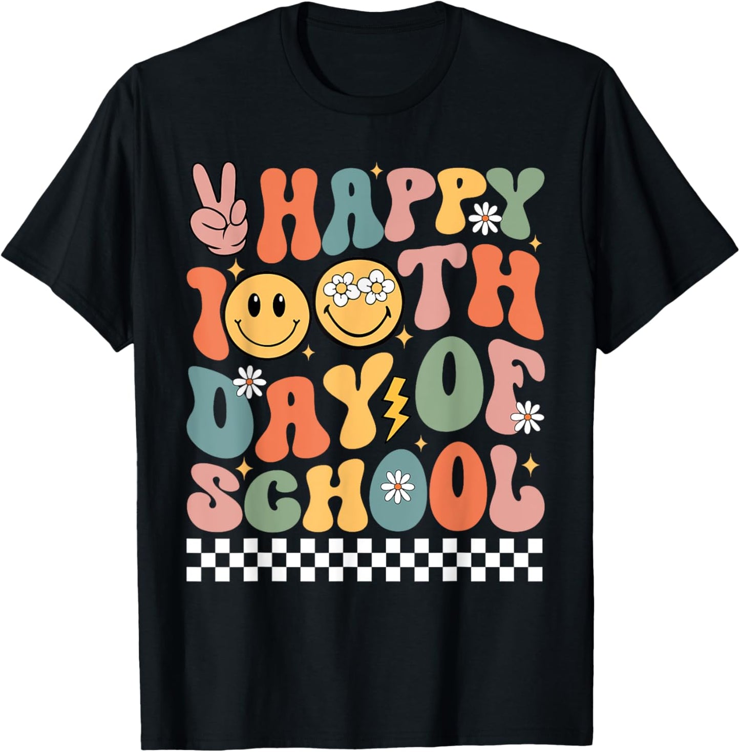 Retro Groovy 100th Day of School Teachers Kid Happy 100 Days T-Shirt