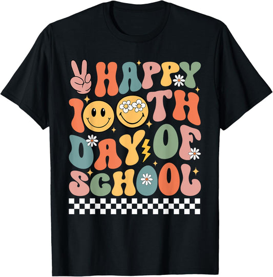 Retro Groovy 100th Day of School Teachers Kid Happy 100 Days T-Shirt