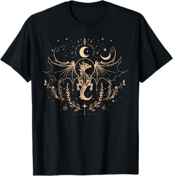 Celestial Floral Dragon Moon Mystical Fairycore Astrology T-Shirt