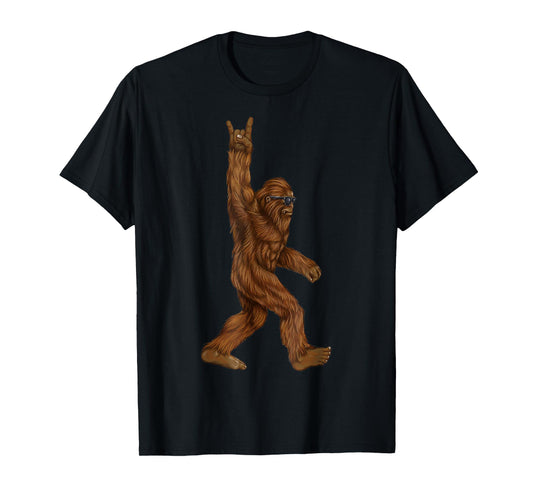 Rock On Bigfoot Loves Rock Sunglasses on T-Shirt