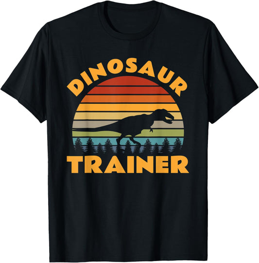 Dinosaur Trainer Halloween Costume Retro Sunset Dino Outline T-Shirt