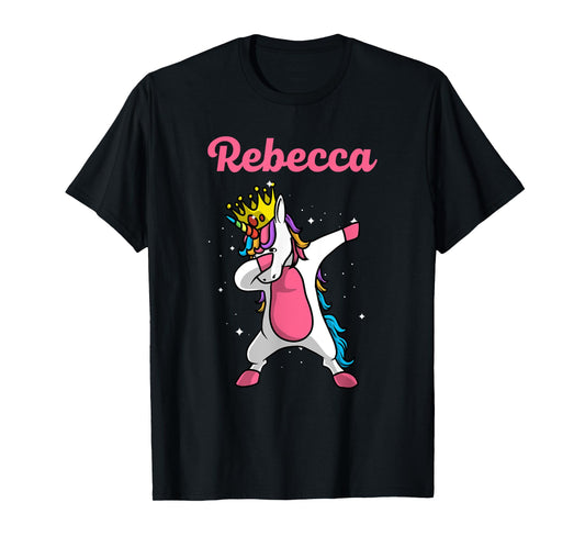 REBECCA Gift Name Personalized Birthday Dabbing Unicorn T-Shirt