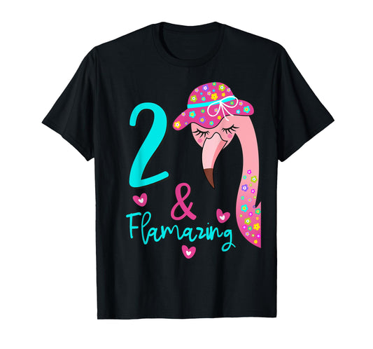 Flamingo 2nd Birthday Gift for Two Year Old Toddler/Kids T-Shirt