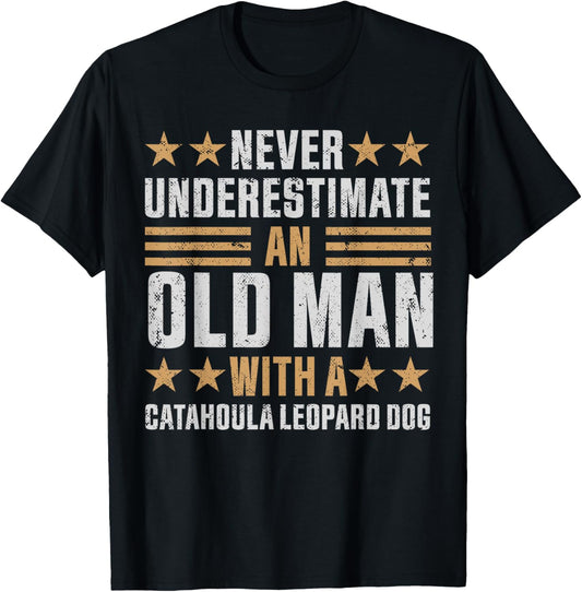Old Man with a Catahoula Leopard Dog Funny T-Shirt