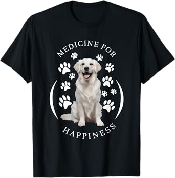Cute English Cream Golden White Retriever Gifts Medicine for Happiness Dog Women Men Kids Cute Puppy Funny Black Classic Animal Print Short Sleeve T-Shirt