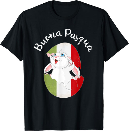 Buona Pasqua Italian Easter Bunny In Egg Flag Of Italy Print T-Shirt