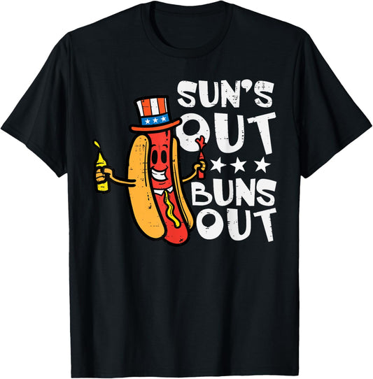 4th July Suns Out Buns Out Hotdog Patriotic Men Women Kids T-Shirt