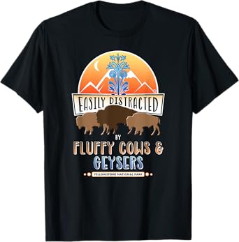 Yellowstone Fluffy Cow Bison & Old Faithful Geyser T-Shirt