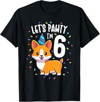 6 Years Old Corgi Dog Lover 6th Birthday Party Outfit Kid T-Shirt