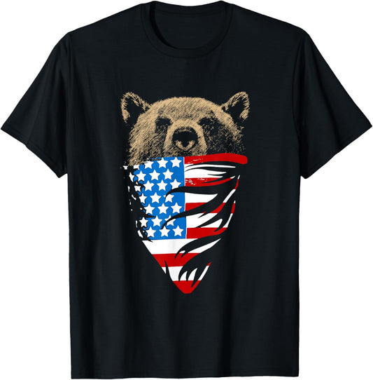 American Flag Bear T-Shirt for Women Kids Men