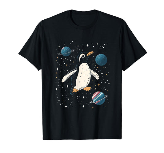 Penguin in Space Cartoon Art T-Shirt