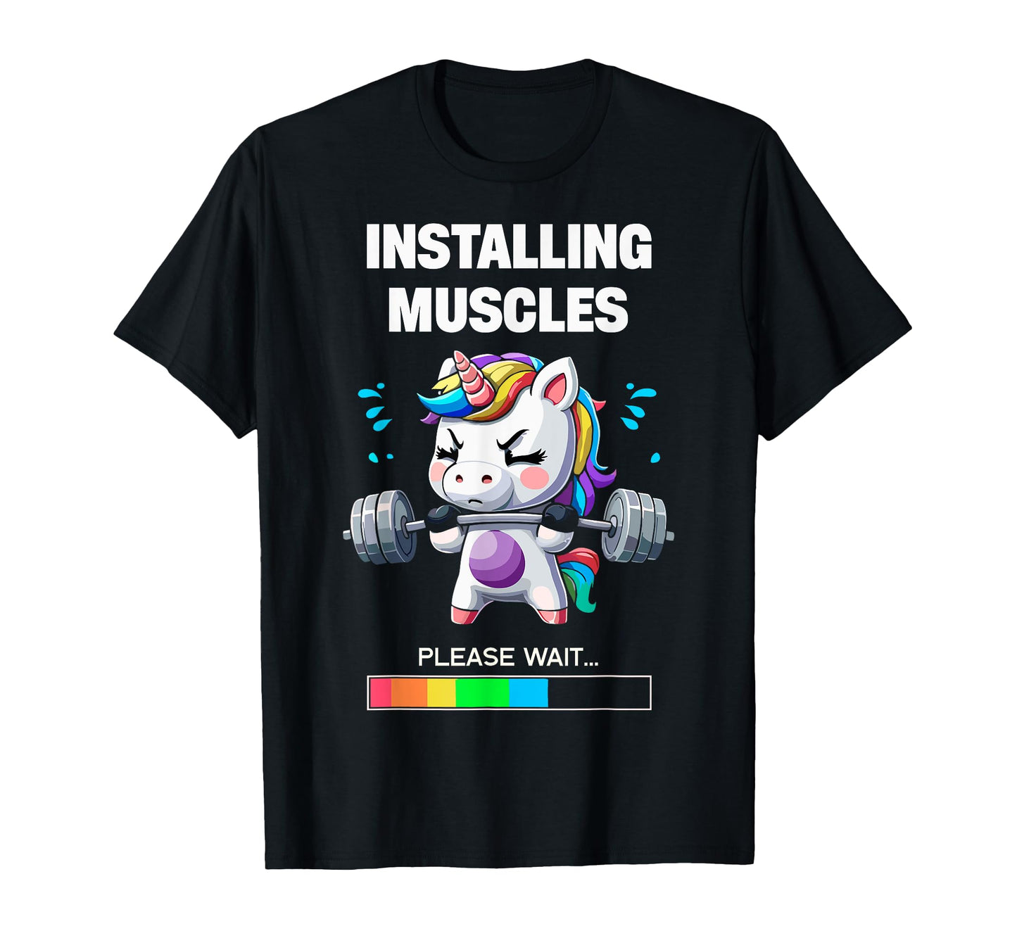 Installing Muscles Funny Unicorn Workout Gym Weightlifting T-Shirt