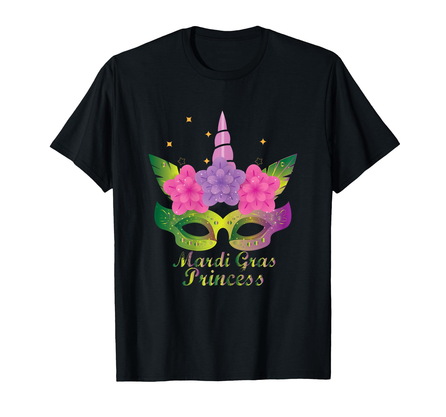 Mardi Gras Princess T Shirt With Flower Unicorn Mask T Shirt T-Shirt