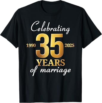 Funny Married 35 Years Of Marriage 1990 35th Wedding Couples T-Shirt