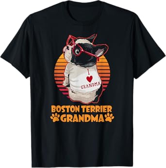 Vintage Boston Terrier Grandma Wear Sunglasses Dog Lover Men Women Girls Kids T-Shirt