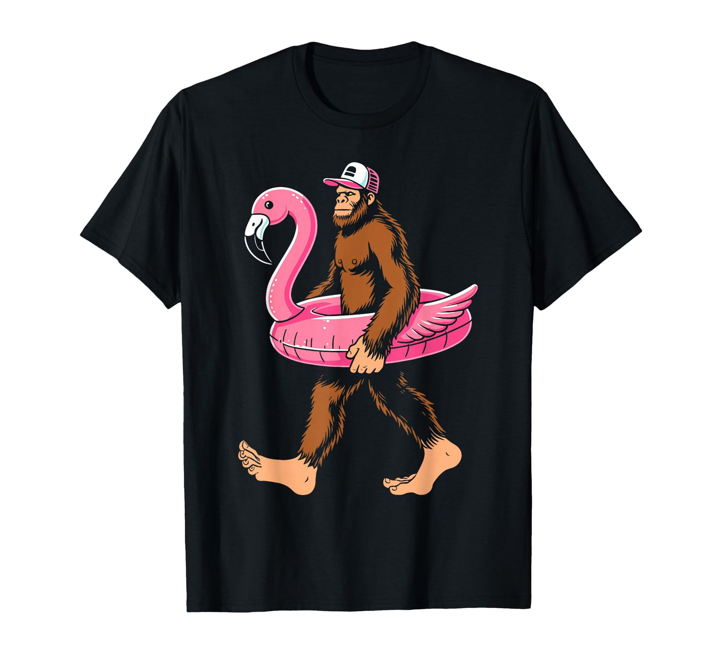 Pool party bigfoot flamingo float sasquatch pink float women T-Shirt