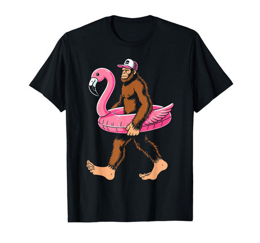 Pool party bigfoot flamingo float sasquatch pink float women T-Shirt