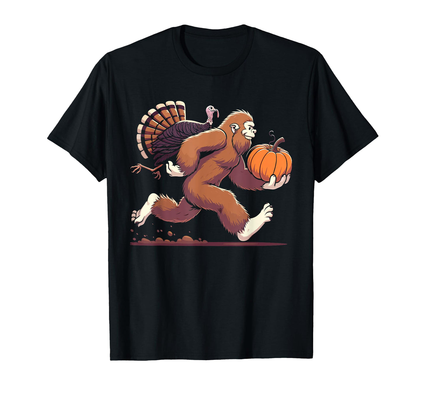 Bigfoot sasquatch with turkey and pumpkin for thanksgiving T-Shirt