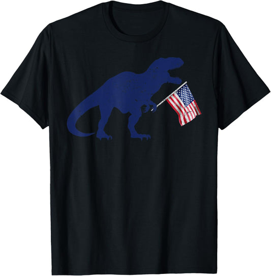 American Dino Holding Flag USA 4th Of July Dinosaur Lovers T-Shirt