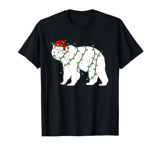 Polar Bear Christmas Santa Hat Lights Xmas Gifts T-Shirt