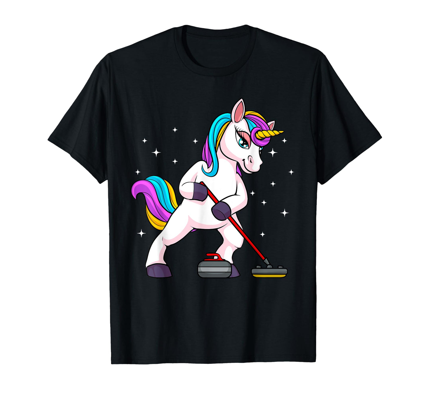 Cute Curling Art For Men Women Unicorn Curler Curling Sport T-Shirt