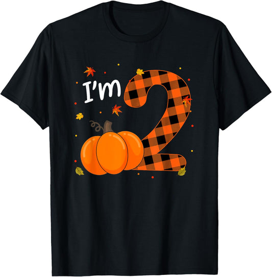 I'm 2 Pumpkin 2nd Birthday Shirt Boy Girl Buffalo Plaid T-Shirt