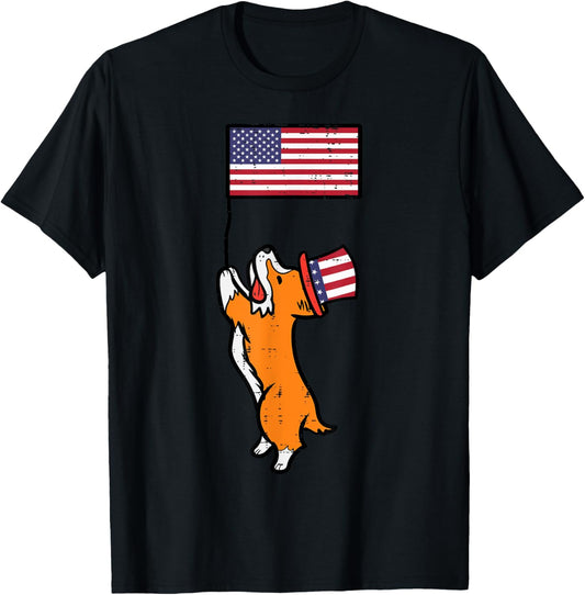 4th Of July Corgi Dog US Flag Patriotic Pet Men Women Kids T-Shirt